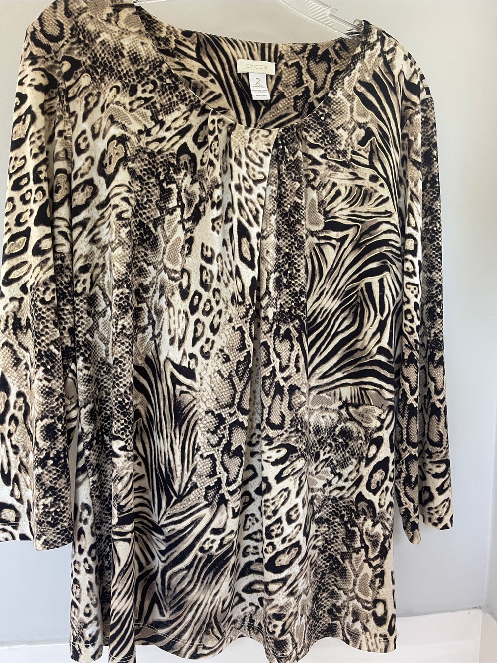 Chico's Beige and Black Mixed Animal Print Tunic